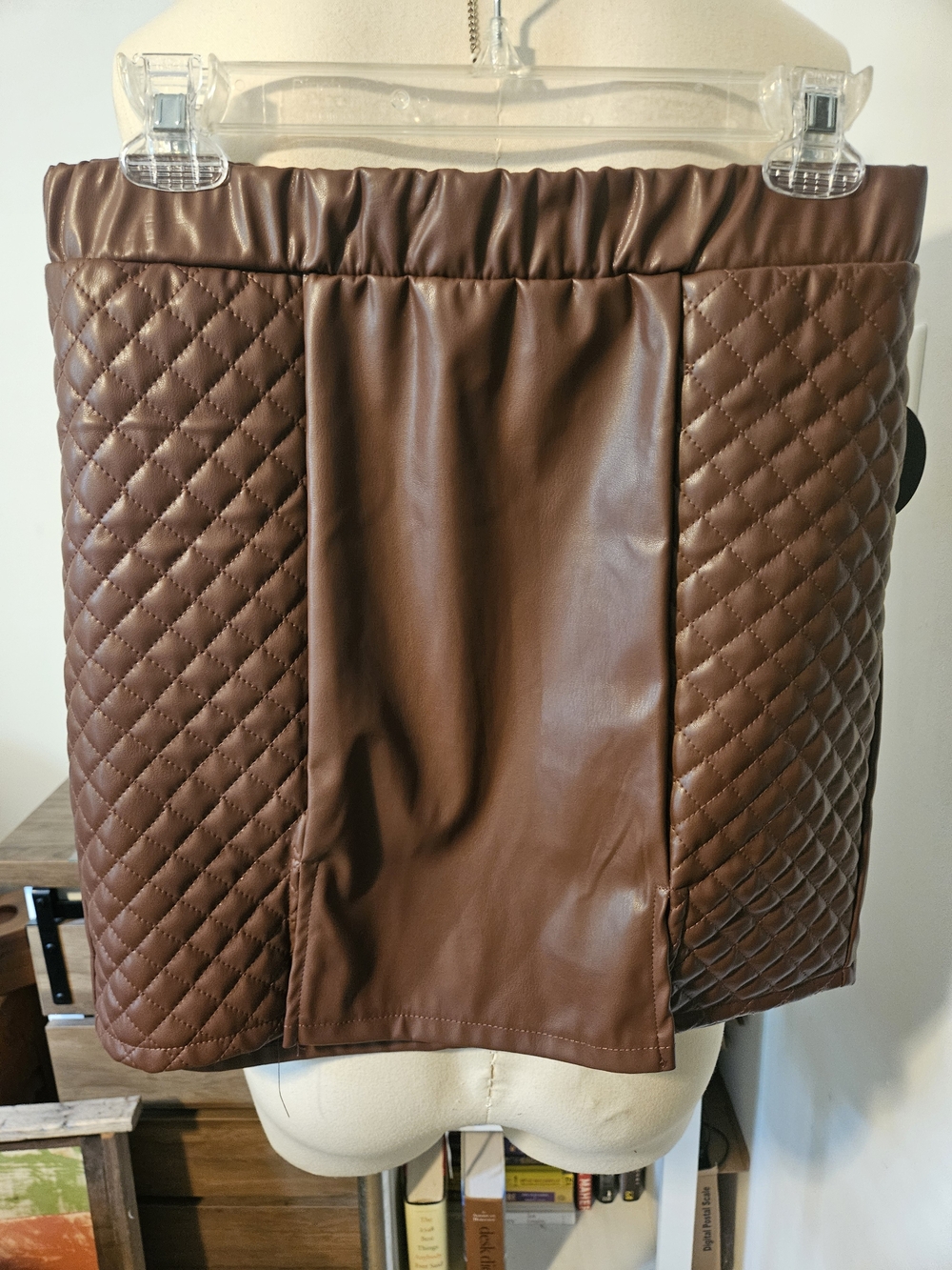 Jolie & Joy Quilted Faux Leather Brown Mini Skirt NWT